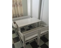 Thanh Lý Bộ Bàn Ghế Gỗ Cafe Take Away Trắng M1